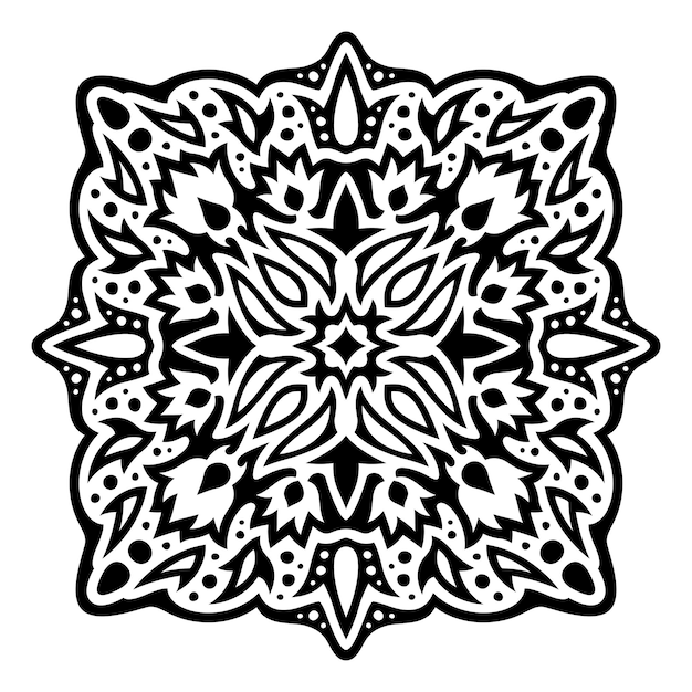 Beautiful monochrome vector tribal illustration with abstract black floral pattern isolated on the white background