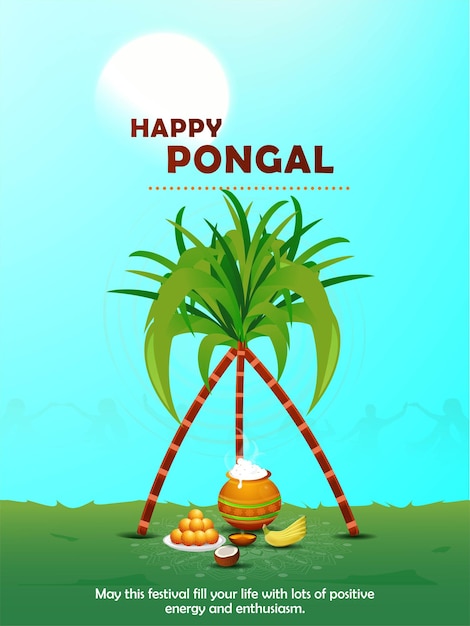 Beautiful Morning nature background blue sky and green grass for Indian harvest festival celebration Happy Pongal