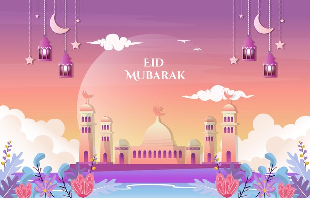 아름 다운 모스크 자연 Eid 무바라크 이슬람 이슬람 축 하 그림