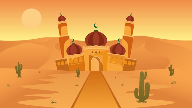 Vector beautiful mosque vector landscape illustration