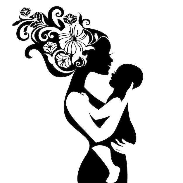 Bella silhouette di madre con il suo bambino