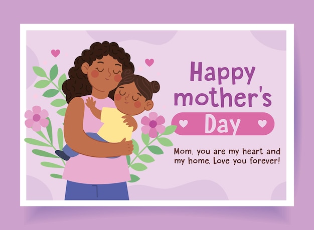 Beautiful mothers day card with pink and lilac flowers