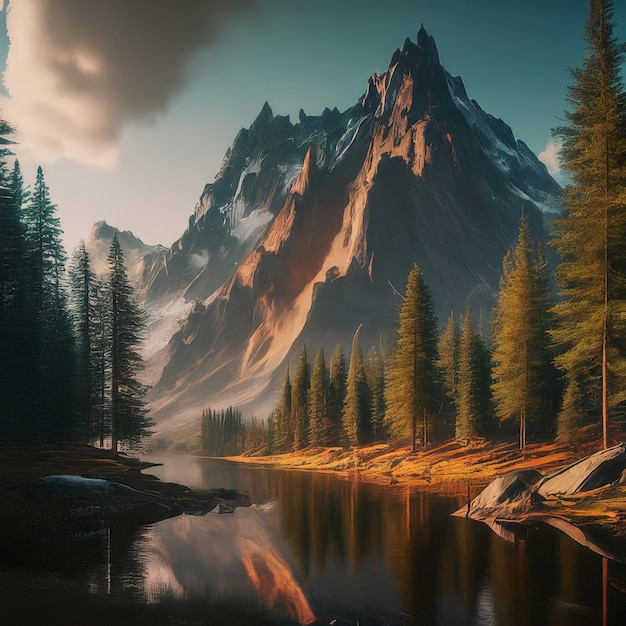 Vector beautiful mountain landscape with lake beautiful mountain landscape with lake