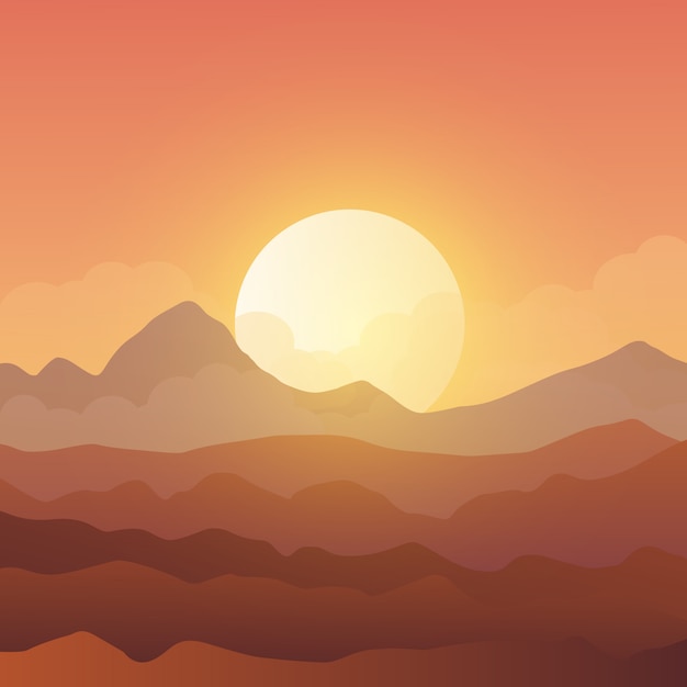 Beautiful Mountainous Landscape Background at Sunset