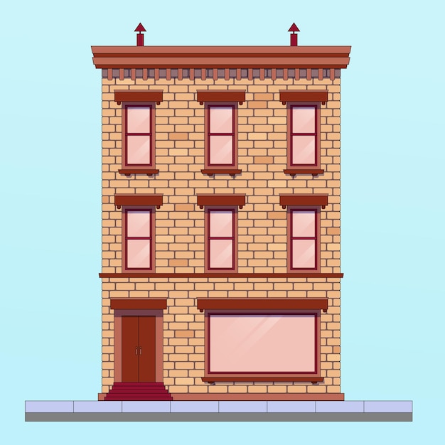 beautiful multi-storey brick house.Vector illustration.large showcase on the ground floor of a brown