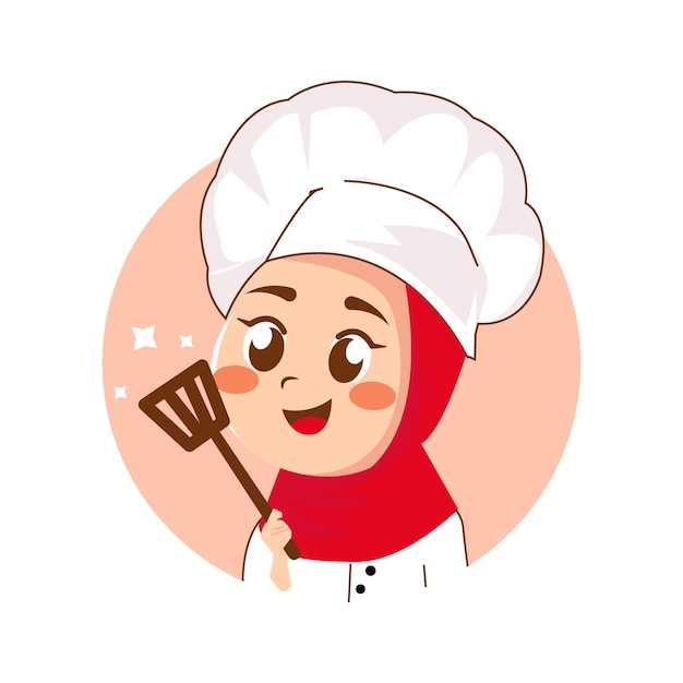 beautiful muslim female chef in hijab for halal food logo