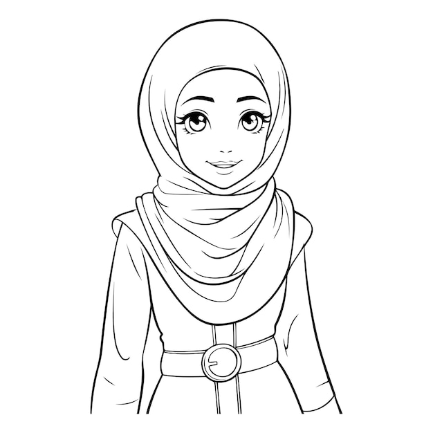 Beautiful muslim girl in hijab for coloring book