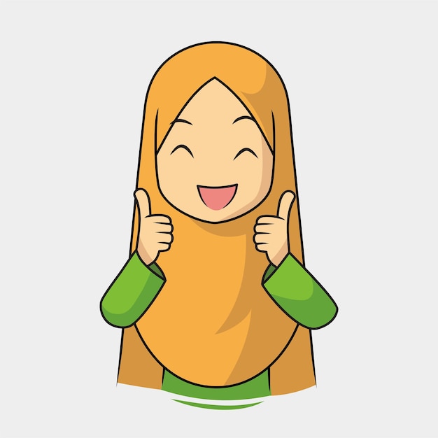 Beautiful Muslim girl in a hijab and gives a thumbs up.