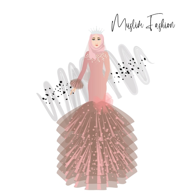 A beautiful muslim woman in elegance dress Fashion Illustration