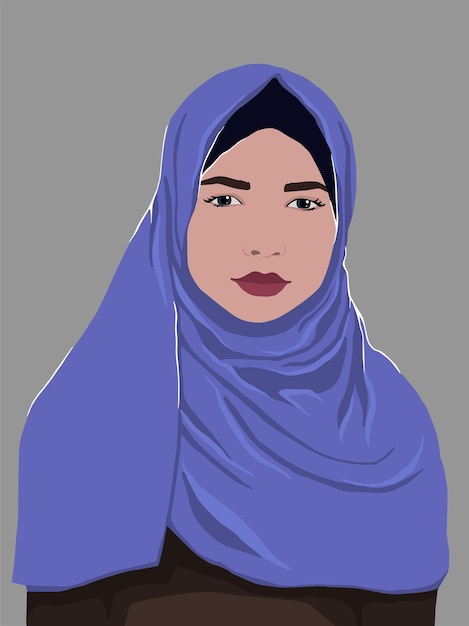 Beautiful Muslim woman in lilac hijab Vector flat illustration