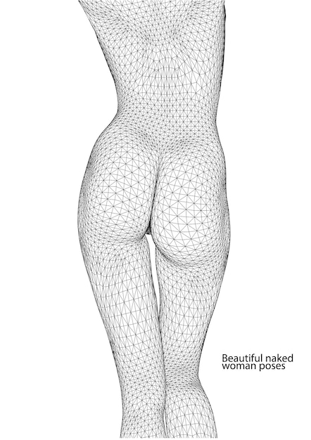 Vettore bella donna nuda posa corpo femminile 3d wireframe vettore