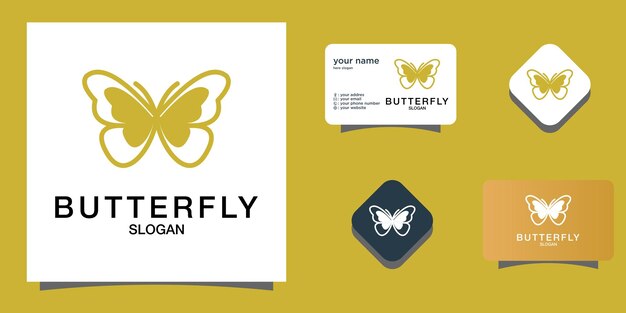 Beautiful nature flying insect monoline design butterfly logo with flat minimalist template premium