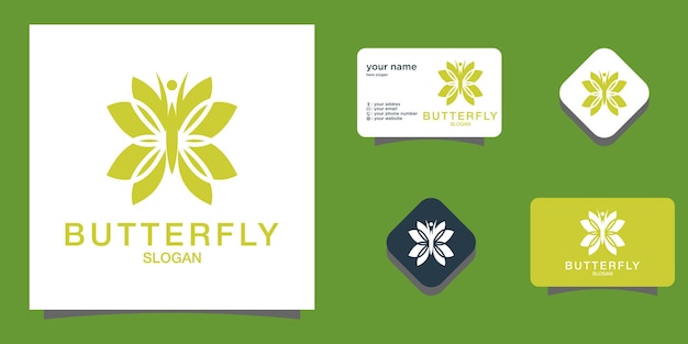Beautiful nature flying insect monoline design butterfly logo with flat minimalist template Premium
