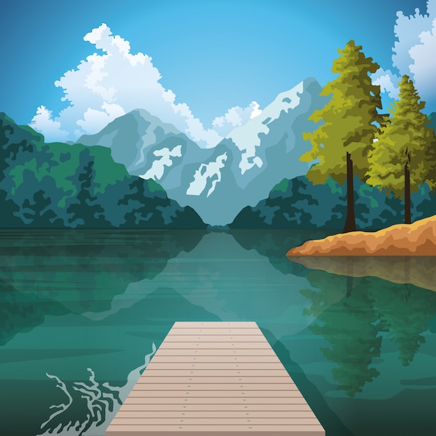 Vector beautiful nature landscape drawing scenery
