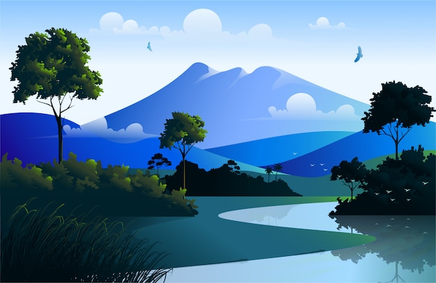 Bella illustrazione del paesaggio della natura