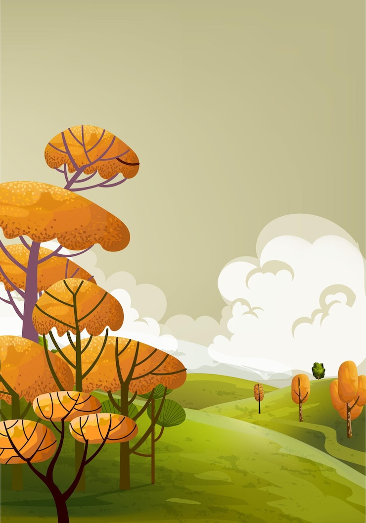 Vector beautiful nature landscape scenery illustration forest river hills mountain field countryside