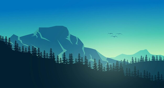 Beautiful nature landscape scenery mountain and forest silhouette and clear sky in the morning