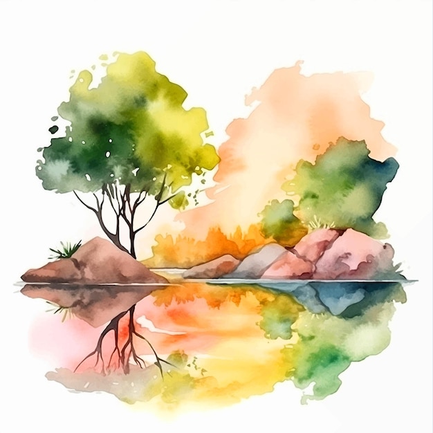 Beautiful nature view watercolor paint