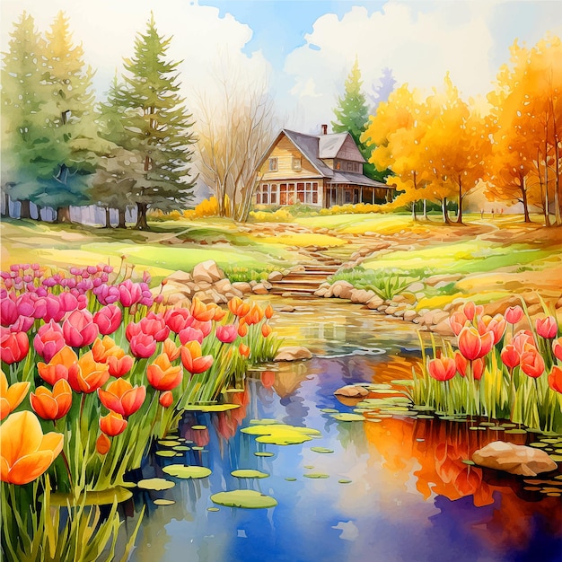 Beautiful nature watercolor paint art