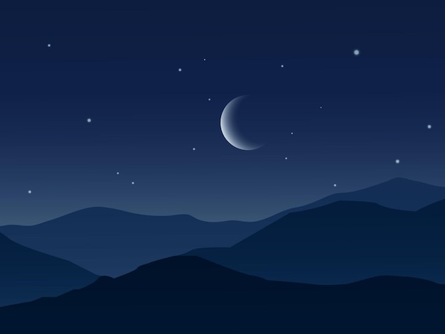 Beautiful night sky in mountain with moon and stars