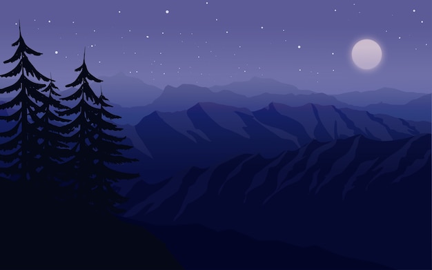 Vector beautiful night sky over mountains