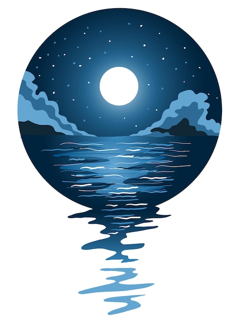 Vector beautiful night sky and ocean landscape