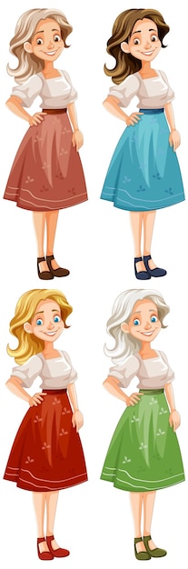 Vector beautiful old european woman cartoon character