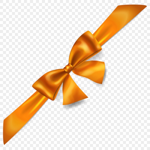 Vector beautiful orange bow with diagonally ribbon with shadow isolated on transparent background transparency only in vector format