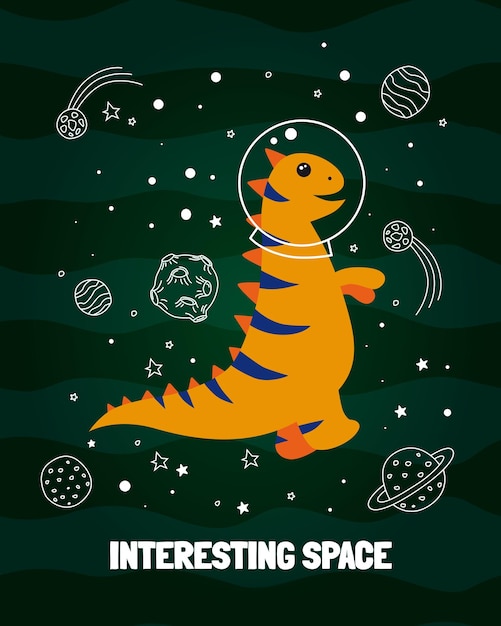 Beautiful orange dinosaur astronaut in space