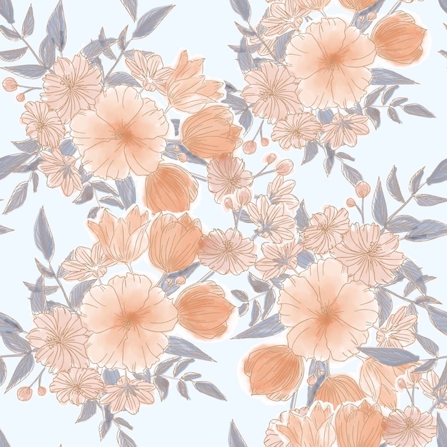 Beautiful orange flower seamless pattern