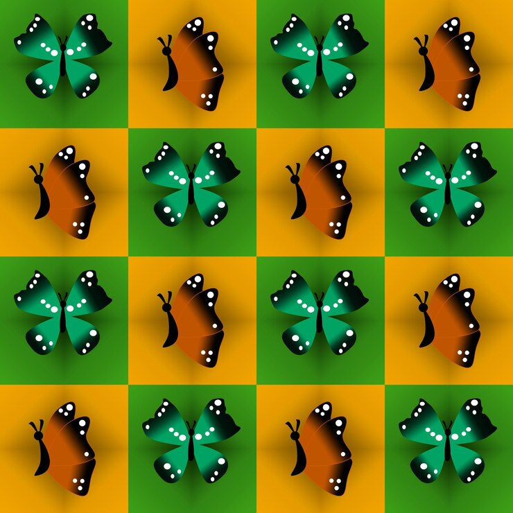 Vector beautiful orange and green butterfly cartoon character