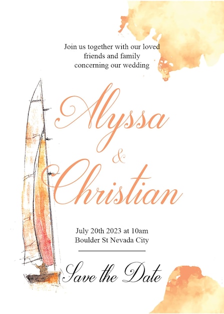 Beautiful Orange Sailing Boat Watercolor Invitation