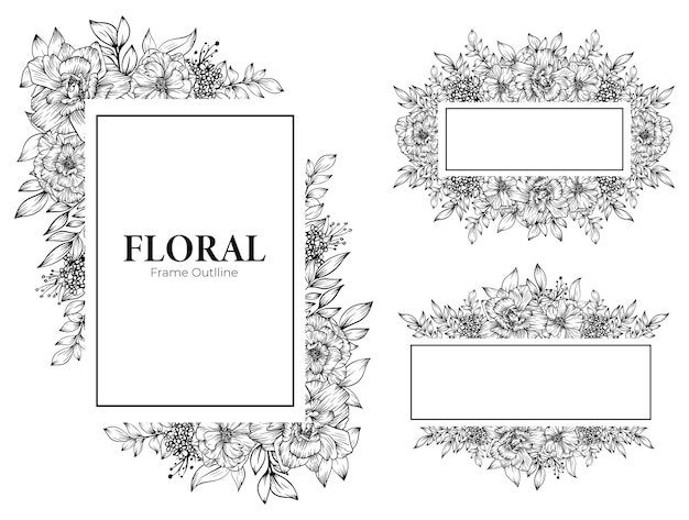 Vector beautiful outline flower frame hand drawn decoration