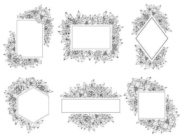 Vector beautiful outline flower frame hand drawn decoration