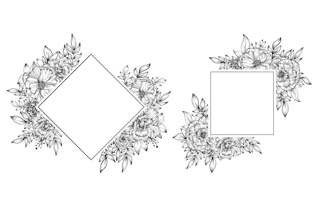 Beautiful outline flower frame hand drawn decoration