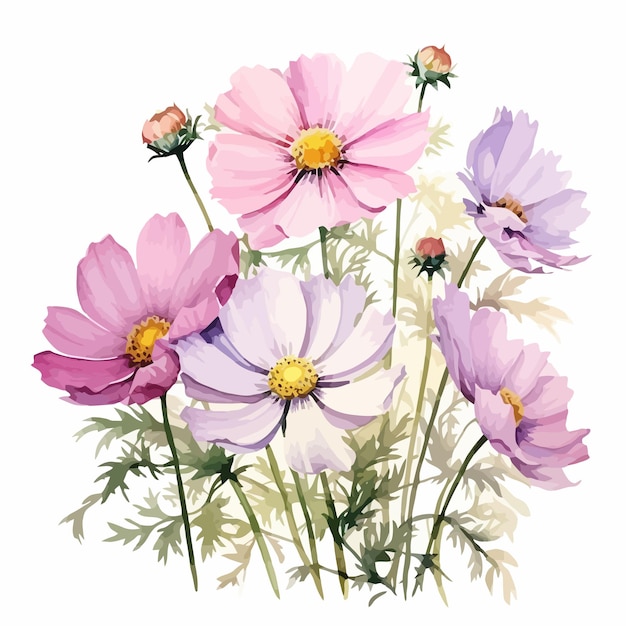 Vector beautiful painting about cosmos flower