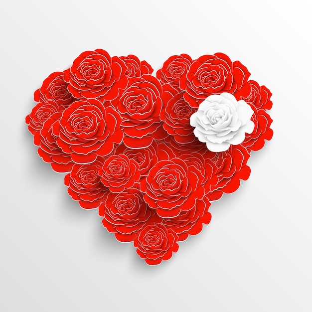 Beautiful paper flower in form of heart on a white background