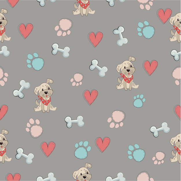 A beautiful pattern on a light background with a dog footprints of paws heart Nice Illustration for your design in a children's theme