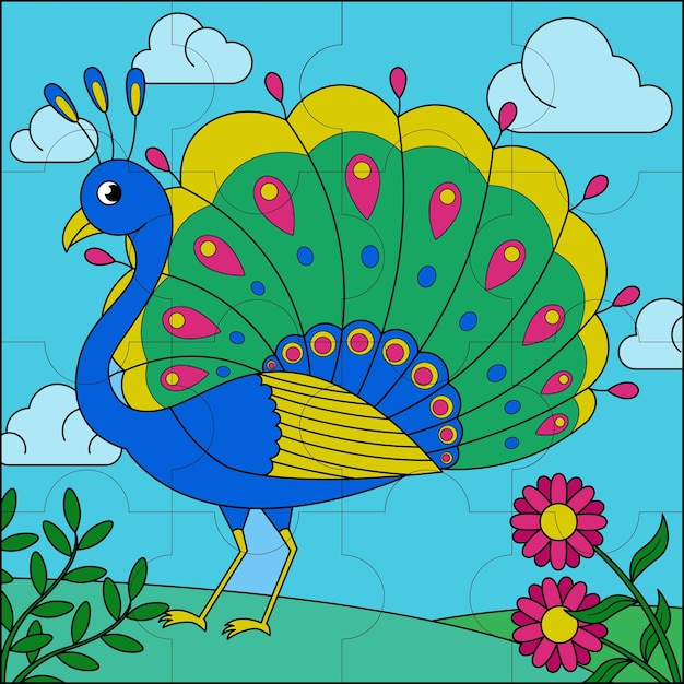 Beautiful peacock suitable for children's puzzle vector illustration