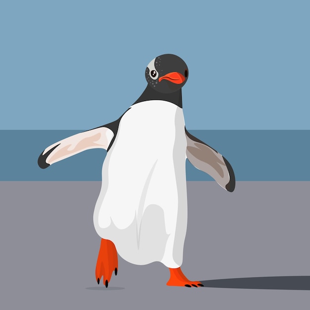 Beautiful Penguin walking in the sea in flat style vector illustration with white background