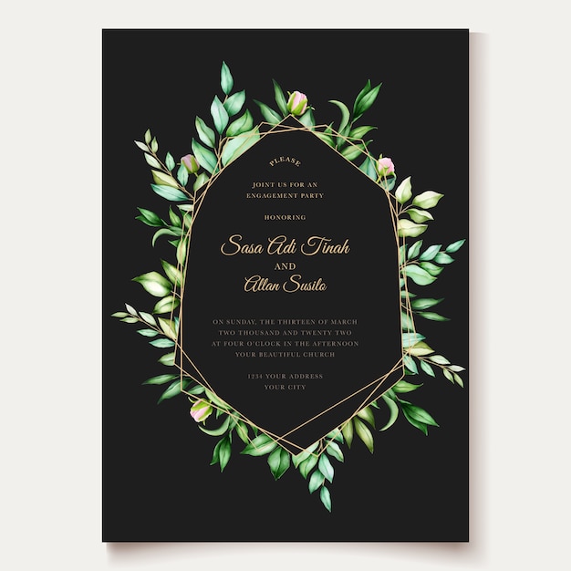 Beautiful peony blooming flower watercolor wedding cards template