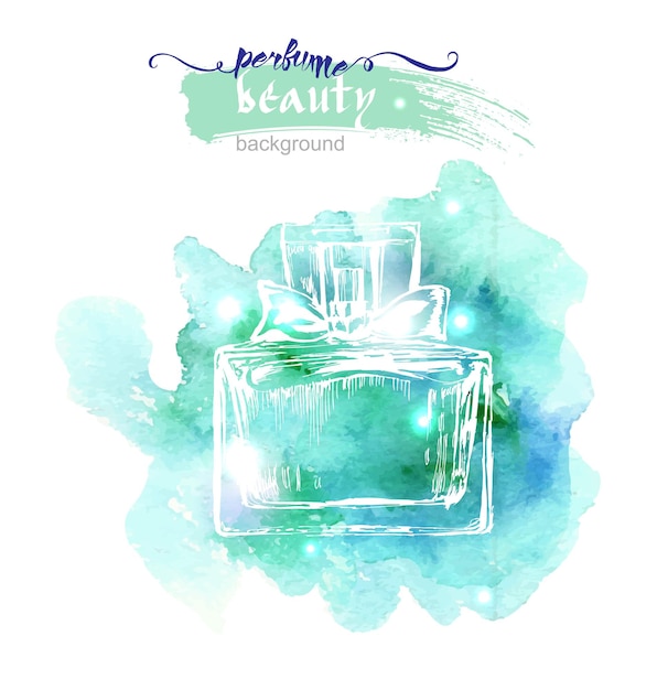 Beautiful perfume bottle on watercolor background beautiful and fashion background vector