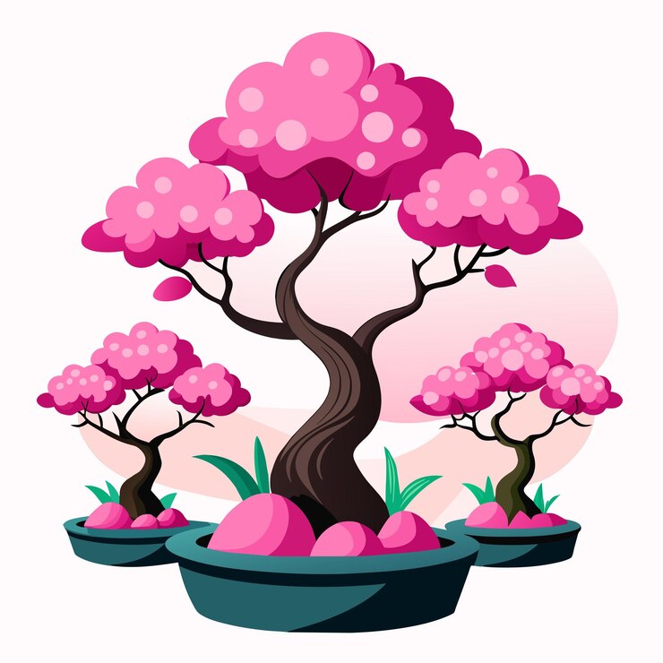 Vector beautiful pink bonsai tree