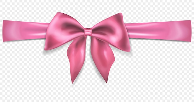 Beautiful pink bow with horizontal ribbon with shadow isolated on transparent background Transparency only in vector format