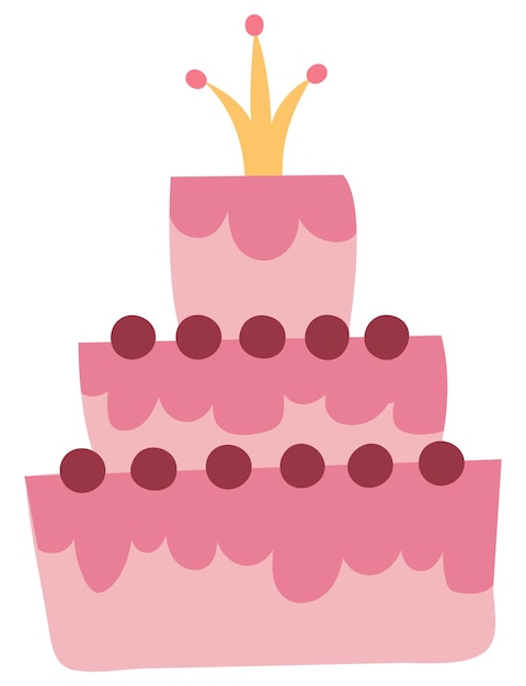 Beautiful pink cake. Drawn style. White background, isolate. Vector illustration.