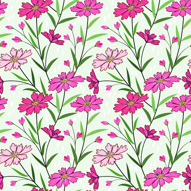 Vector beautiful pink color flowers seamless pattern.