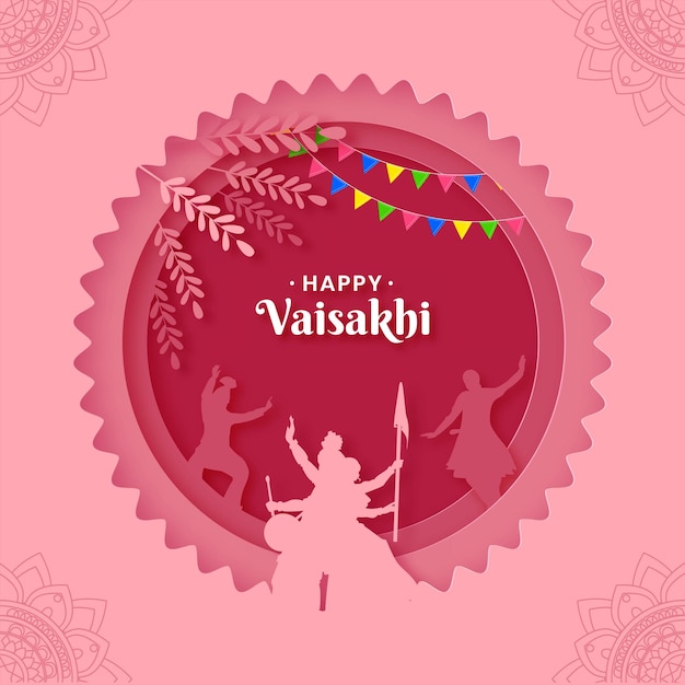 Bellissimo concetto di design tagliato su carta di colore rosa per happy vaisakhi