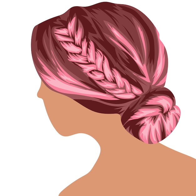 beautiful pink female hair in a bun hairstyle side view vector illustration