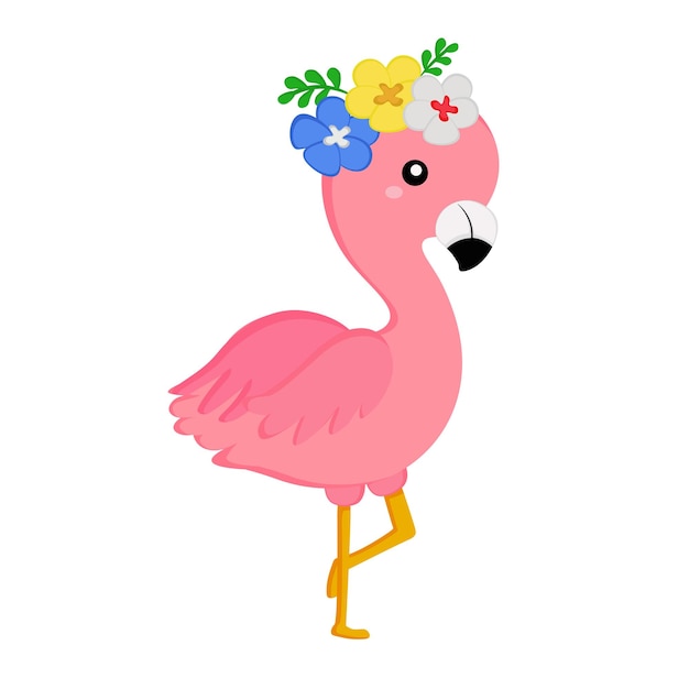 Vector beautiful pink flamingo with flowers vector clipart