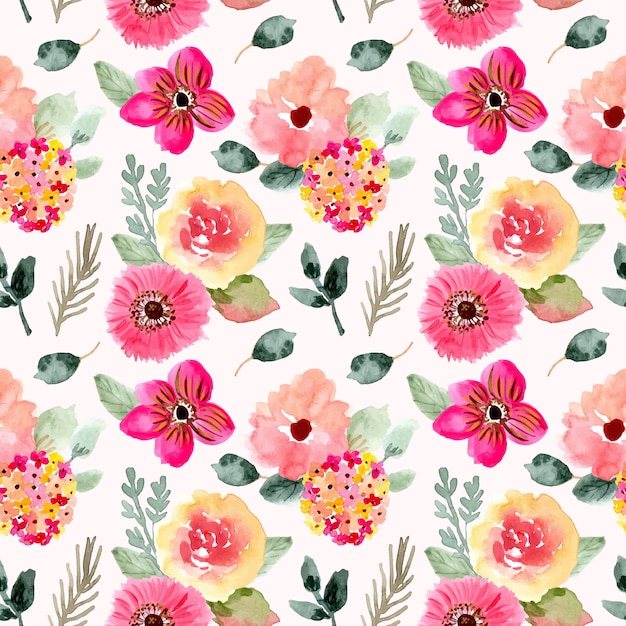 Beautiful pink floral watercolor seamless pattern